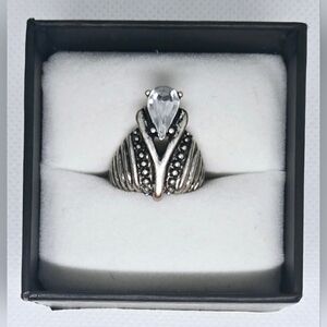 Gothic Antiqued Silver Teardrop Ring – Brushed Band Statement Jewelry